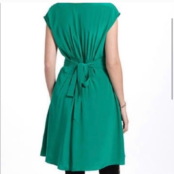 Anthropologie LIL Emerald Green Silk Draped Tie Back Dress - Picture 2 of 11